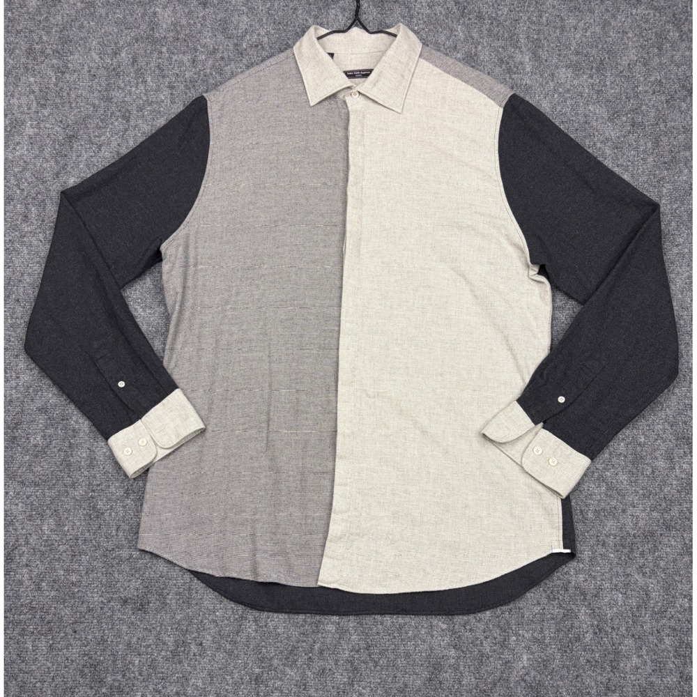 Saks Fifth Avenue Modern Mens XL Colorblock Long Sleeve Button Down Shirt Grey